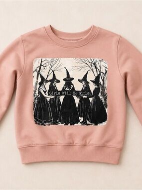 3/$30 / Small Shop ‘Girls Will Be Girls’ Witch Graphic Sweatshirt - Dusty Rose